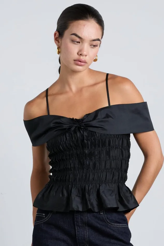Women Damson Madder Tops Elsa Shirred Cami 8211 Black Taffeta