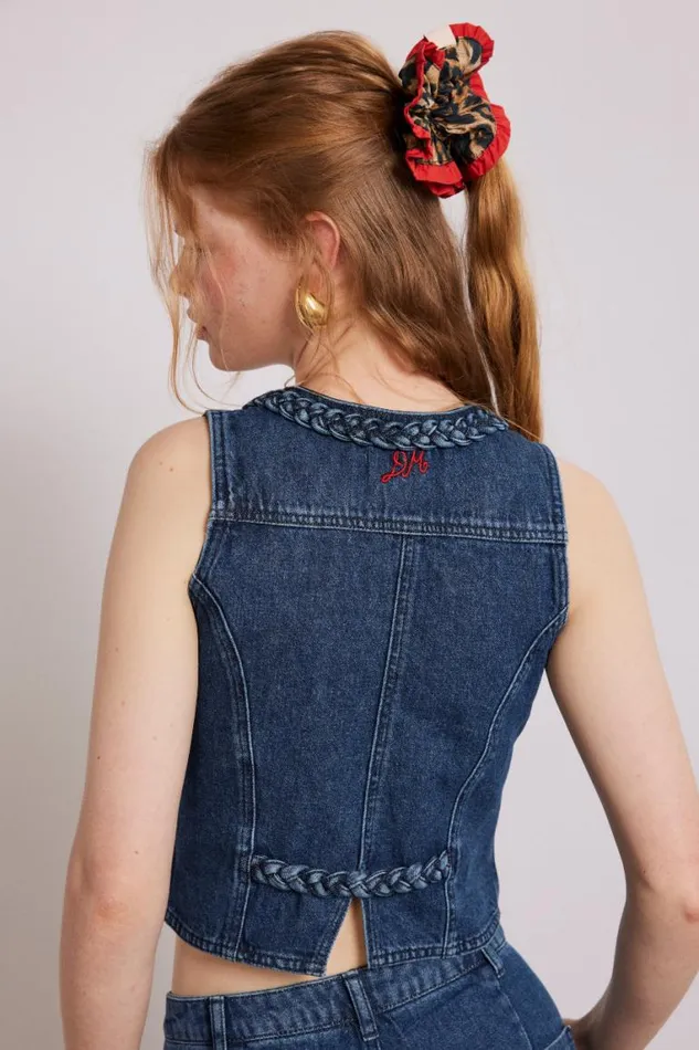 Women Damson Madder Tops Isla Denim Waistcoat 8211 Vintage Wash