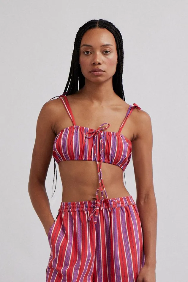 Women Damson Madder Tops Karmen Ruched Bralet 8211 Red Stripe