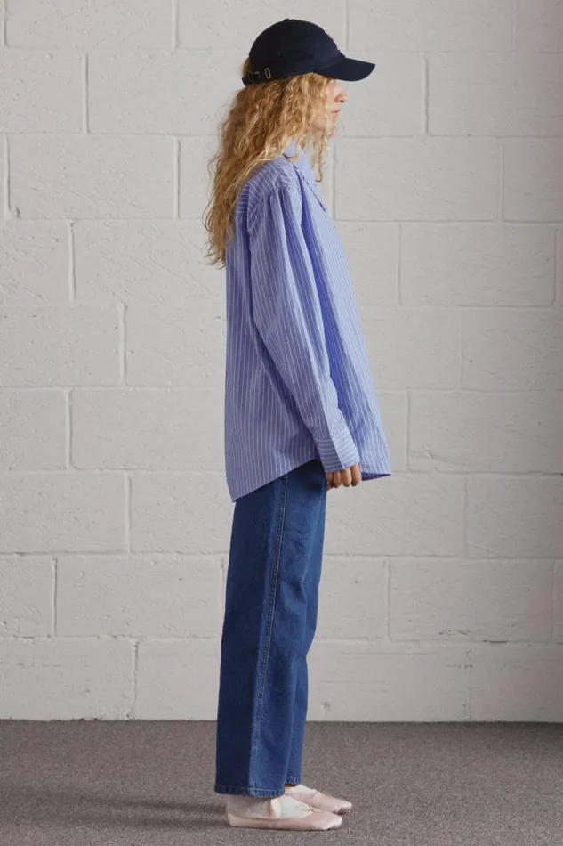 Women Damson Madder Tops Kendall Ruffle Shirt 8211 Blue Stripe