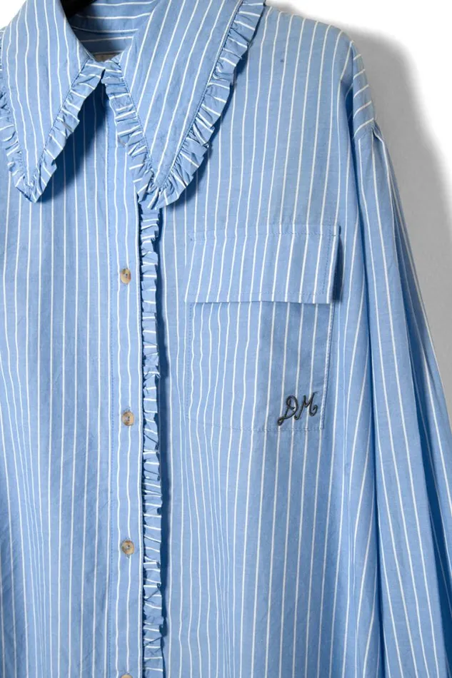 Women Damson Madder Tops Kendall Ruffle Shirt 8211 Blue Stripe