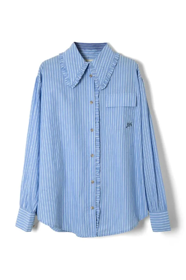 Women Damson Madder Tops Kendall Ruffle Shirt 8211 Blue Stripe
