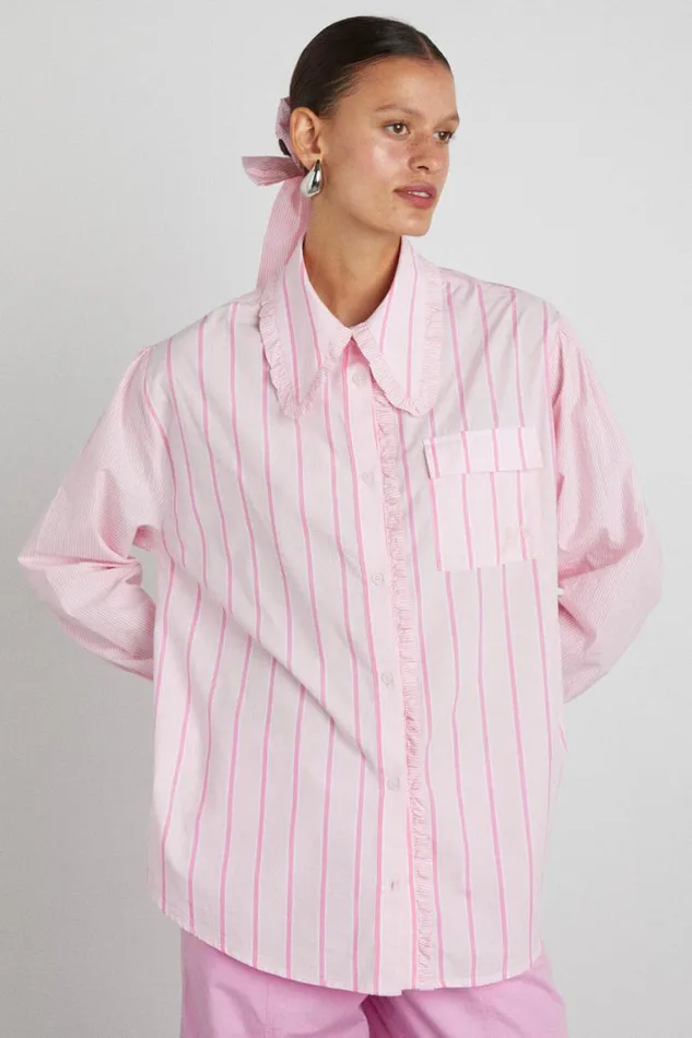 Women Damson Madder Tops Kendall Ruffle Shirt 8211 Pink Stripe Mix