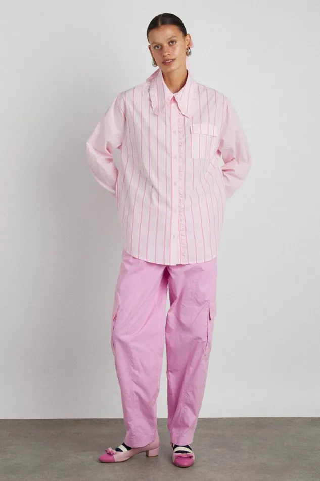 Women Damson Madder Tops Kendall Ruffle Shirt 8211 Pink Stripe Mix