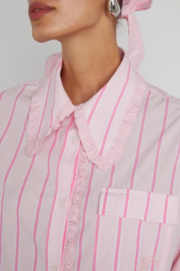 Women Damson Madder Tops Kendall Ruffle Shirt 8211 Pink Stripe Mix