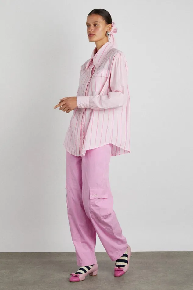 Women Damson Madder Tops Kendall Ruffle Shirt 8211 Pink Stripe Mix