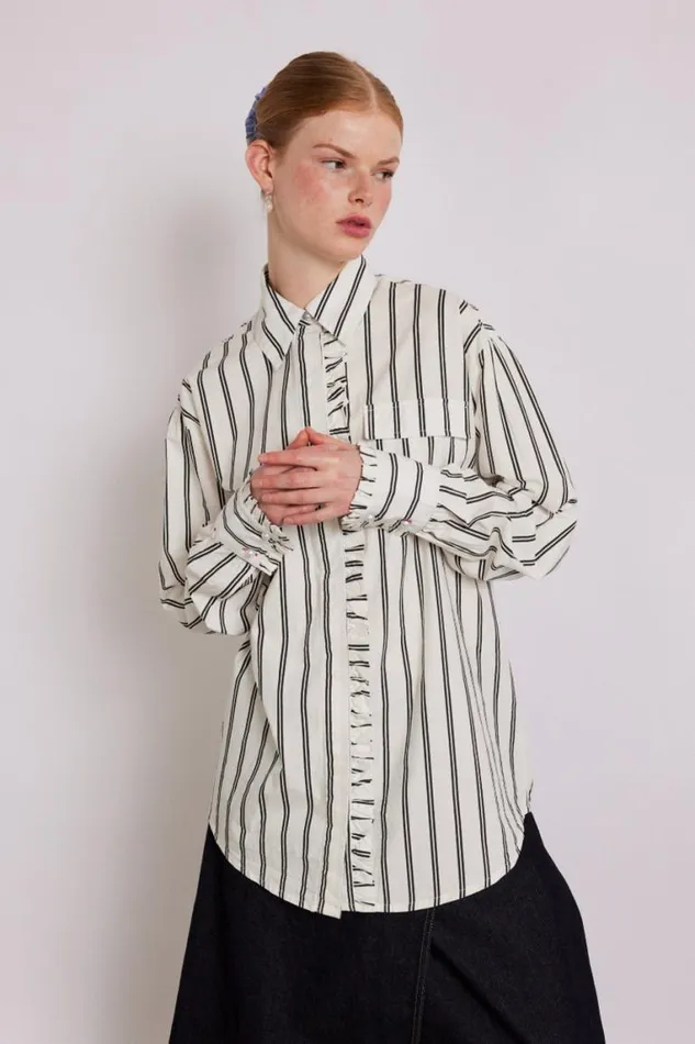 Women Damson Madder Tops Kylie Ruffle Shirt 8211 White Stripe