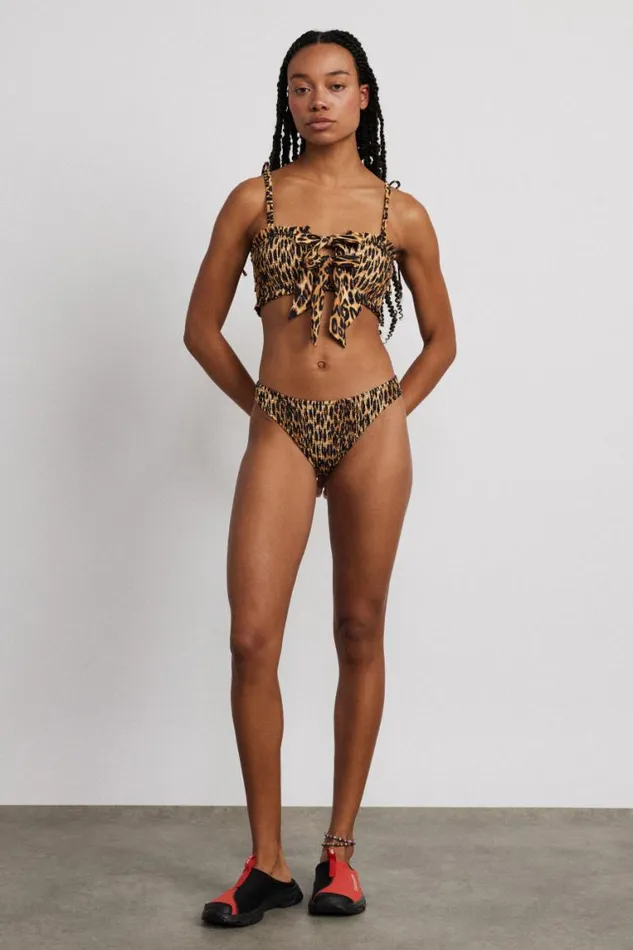 Women Damson Madder Tops Lexie Shirred Tie Front Bikini Top 8211 Leopard
