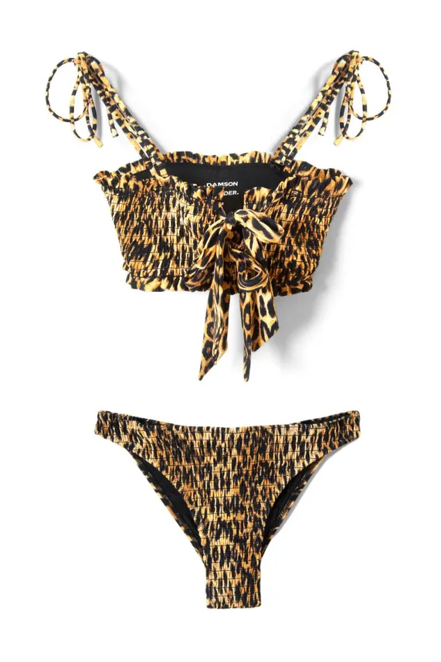 Women Damson Madder Tops Lexie Shirred Tie Front Bikini Top 8211 Leopard