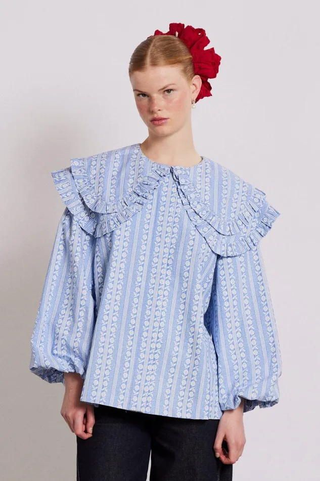 Women Damson Madder Tops Lois Double Collar Blouse 8211 Blue
