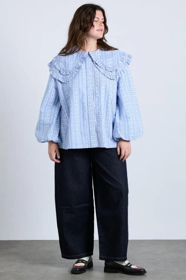 Women Damson Madder Tops Lois Double Collar Blouse 8211 Blue