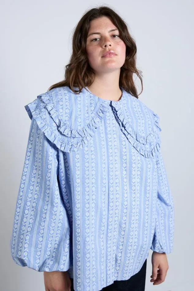 Women Damson Madder Tops Lois Double Collar Blouse 8211 Blue