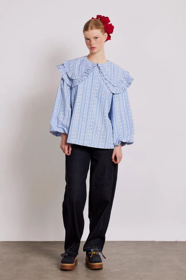 Women Damson Madder Tops Lois Double Collar Blouse 8211 Blue