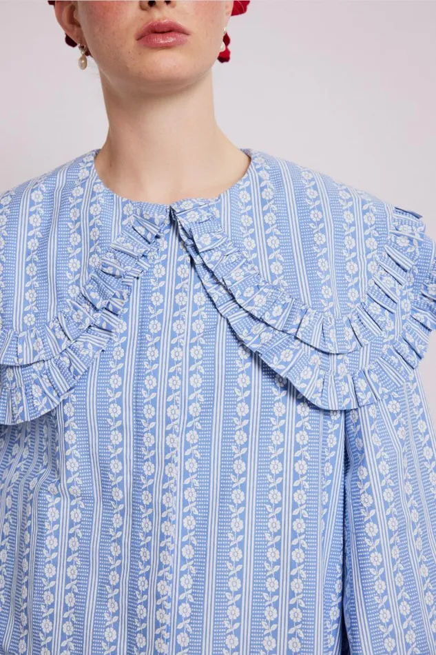 Women Damson Madder Tops Lois Double Collar Blouse 8211 Blue