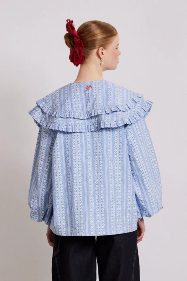 Women Damson Madder Tops Lois Double Collar Blouse 8211 Blue