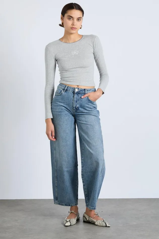 Women Damson Madder Tops Lua Long Sleeve Pointelle Top 8211 Grey Marl