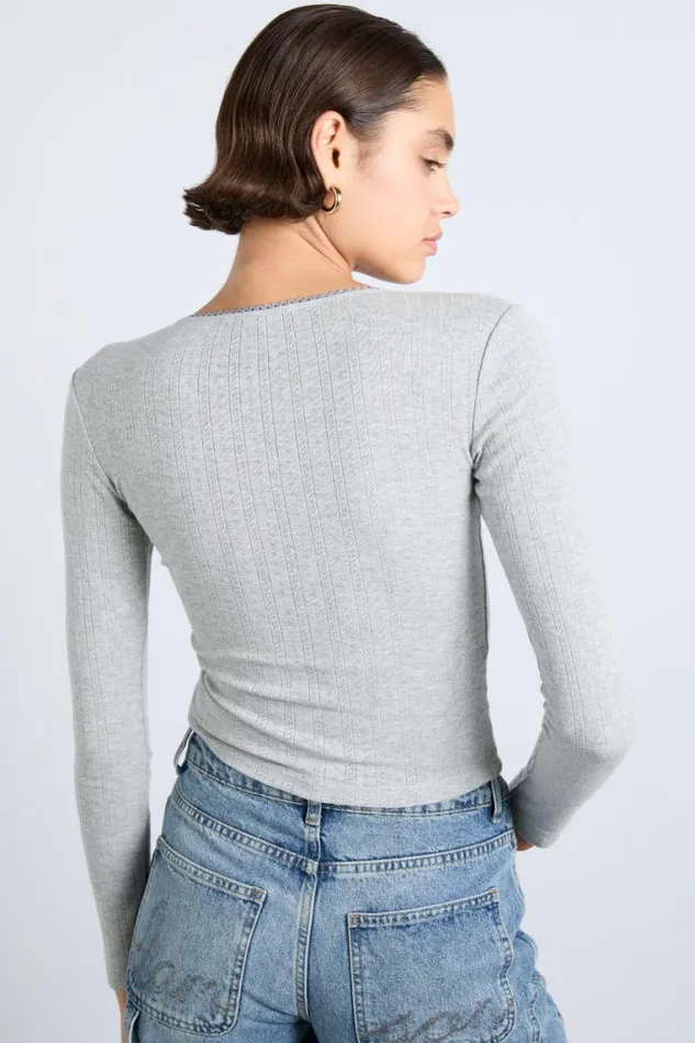 Women Damson Madder Tops Lua Long Sleeve Pointelle Top 8211 Grey Marl
