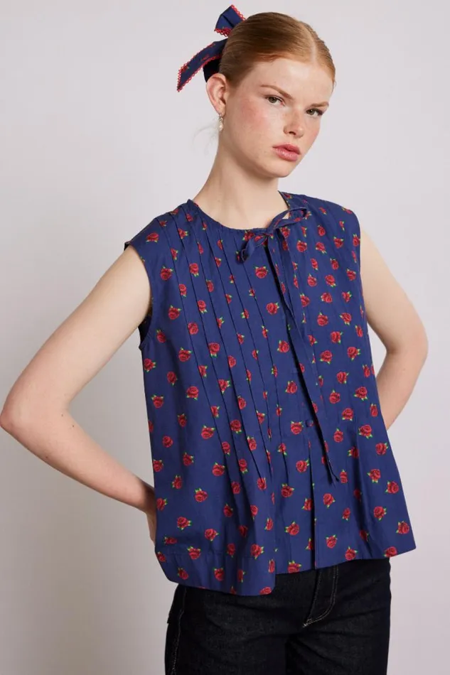 Women Damson Madder Tops Nora Pin Tuck Blouse 8211 Rose Print