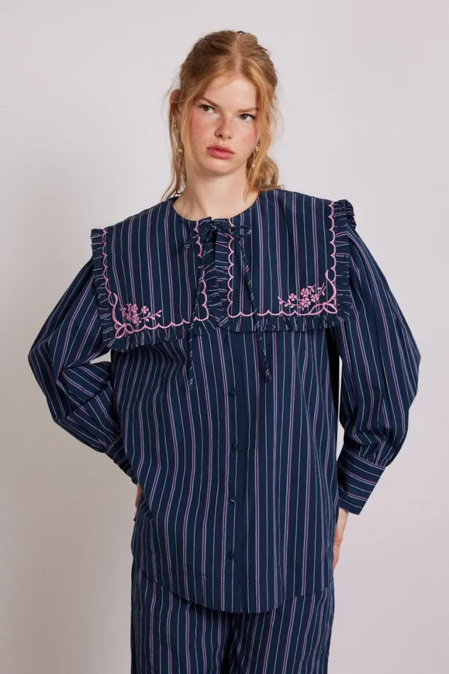 Women Damson Madder Tops Nordine Blouse 8211 Navy Stripe