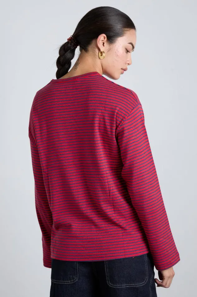 Women Damson Madder Tops Red And Navy Stripe Long Sleeve Top