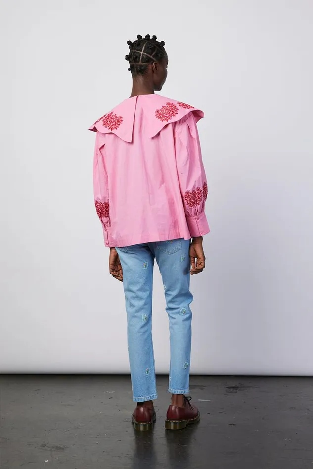 Women Damson Madder Tops Romeo Organic Cotton Broderie Blouse 8211 Pink