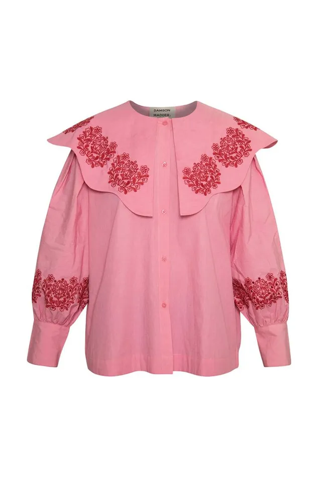 Women Damson Madder Tops Romeo Organic Cotton Broderie Blouse 8211 Pink