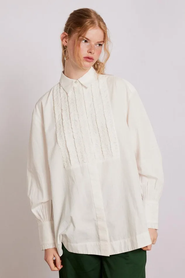 Women Damson Madder Tops Tuxedo Ruffle Shirt