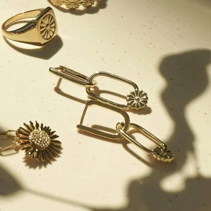 Women Drop Earrings Daisy London Jewellery Daisy Bloom Double Hoop Huggies 18ct Gold Plate