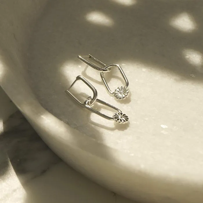 Women Drop Earrings Daisy London Jewellery Daisy Bloom Double Hoop Huggies Sterling Silver