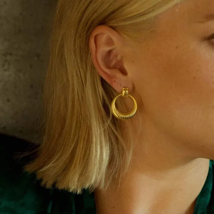 Women Drop Earrings Daisy London Jewellery Este Lalonde Venus Front Facing Hoop Earrings 18Ct Gold Plate