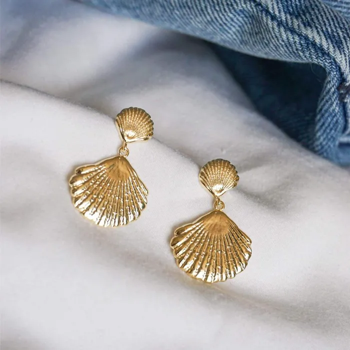 Women Drop Earrings Daisy London Jewellery Isla Double Shell Earrings 18Ct Gold Plate