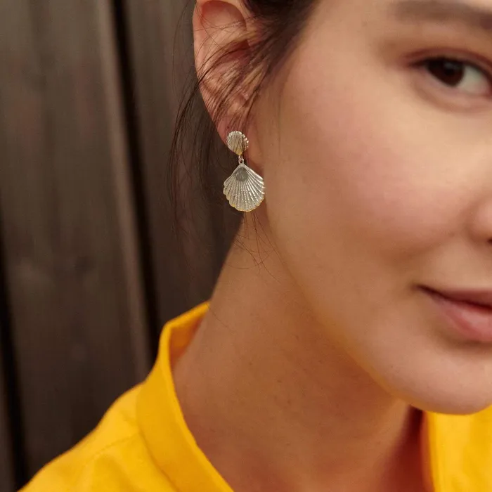 Women Drop Earrings Daisy London Jewellery Isla Double Shell Earrings Sterling Silver
