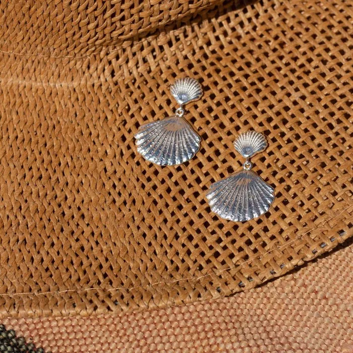 Women Drop Earrings Daisy London Jewellery Isla Double Shell Earrings Sterling Silver