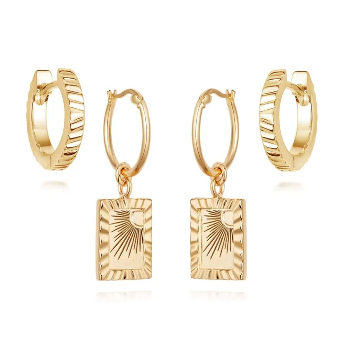Women Earring Layering Sets Daisy London Jewellery Rising Sun and Huggie Earring Set Women Earring Layering Sets Daisy London Jewellery Rising Sun and Huggie Earring Set