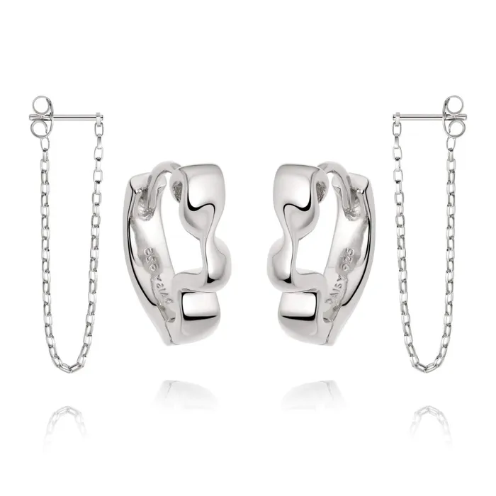 Women Earring Layering Sets Daisy London Jewellery Silver Flow Chain Earring Set Women Earring Layering Sets Daisy London Jewellery Silver Flow Chain Earring Set