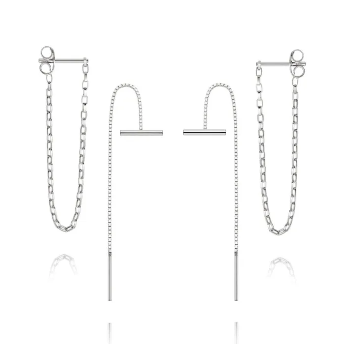 Women Earring Layering Sets Daisy London Jewellery T Bar Box Chain Duo Earring Set Women Earring Layering Sets Daisy London Jewellery T Bar Box Chain Duo Earring Set