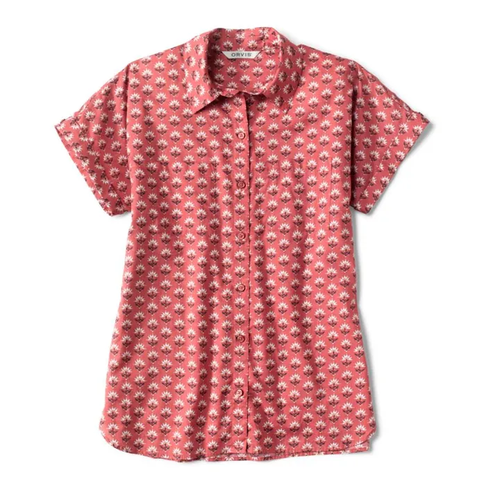 Women Easy Printed ShortSleeved Camp Shirt Faded Red Woodblock Floral Orvis Shirts