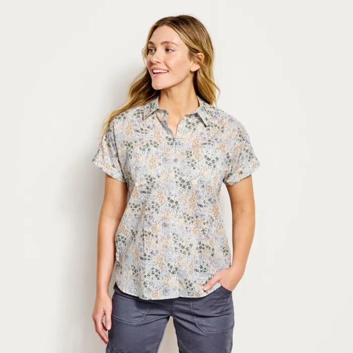 Women Easy Printed ShortSleeved Camp Shirt Faded Red Woodblock Floral Orvis Shirts