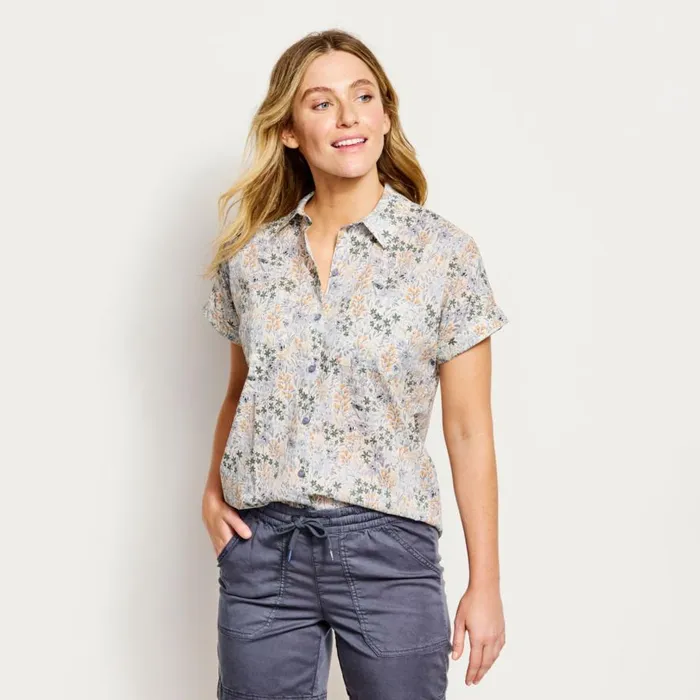 Women Easy Printed ShortSleeved Camp Shirt Faded Red Woodblock Floral Orvis Shirts
