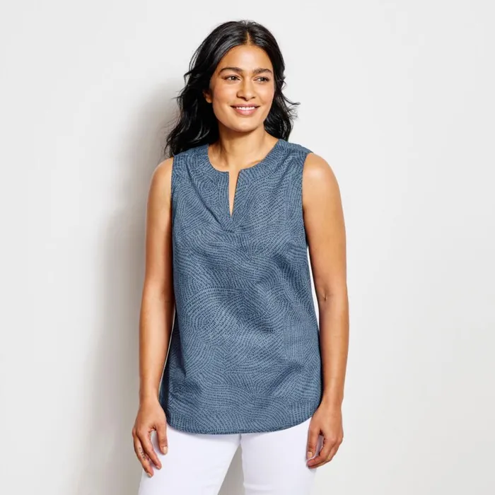 Women Easy Sleeveless Printed Camp Shirt Punch Artist Floral Orvis Shirts