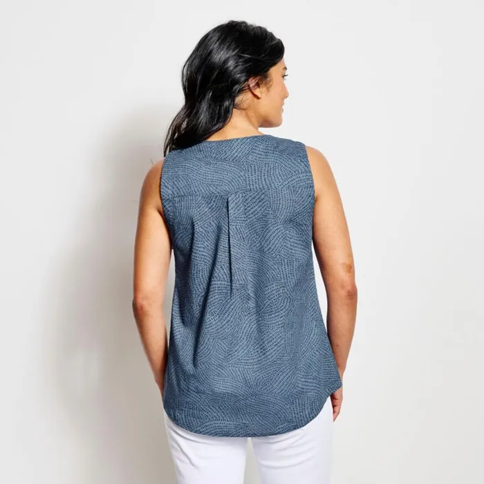 Women Easy Sleeveless Printed Camp Shirt Punch Artist Floral Orvis Shirts
