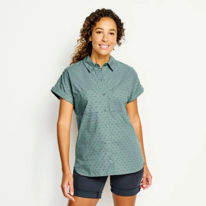Women Easy Solid ShortSleeved Camp Shirt Forest Orvis Shirts
