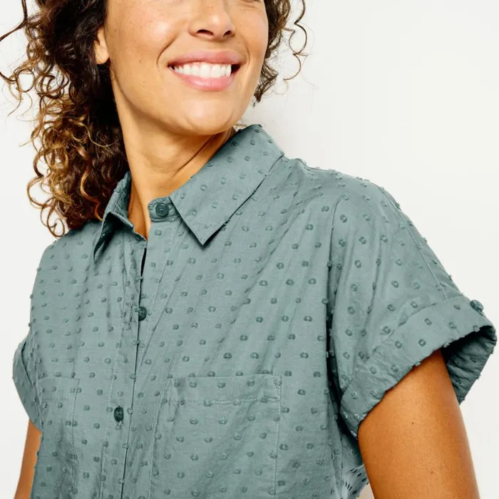 Women Easy Solid ShortSleeved Camp Shirt Forest Orvis Shirts