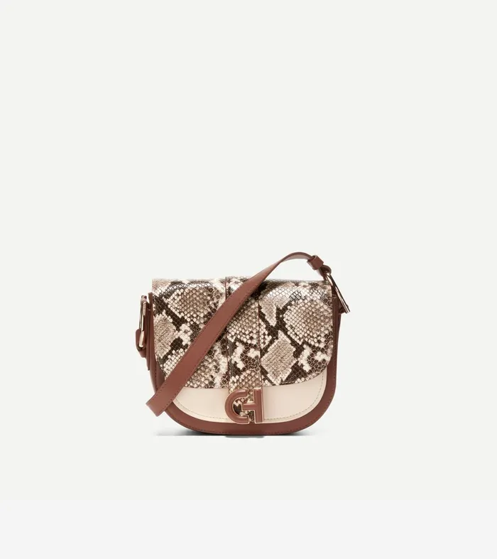 Women Essential Mini Saddle Snake Printsanddark Cuoio Brown Cole Haan Crossbody Bags