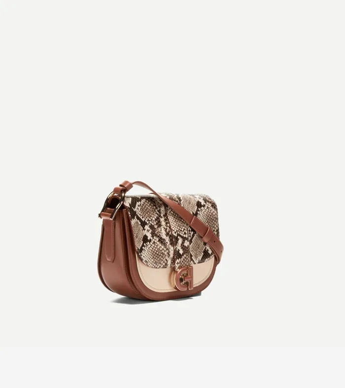 Women Essential Mini Saddle Snake Printsanddark Cuoio Brown Cole Haan Crossbody Bags