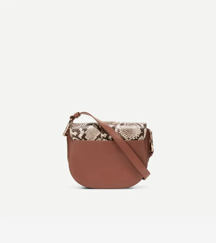 Women Essential Mini Saddle Snake Printsanddark Cuoio Brown Cole Haan Crossbody Bags