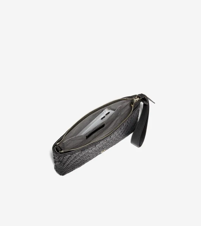 Women Essential Pouch Genevieve Weave Black Cole Haan Wallets and Wristlets