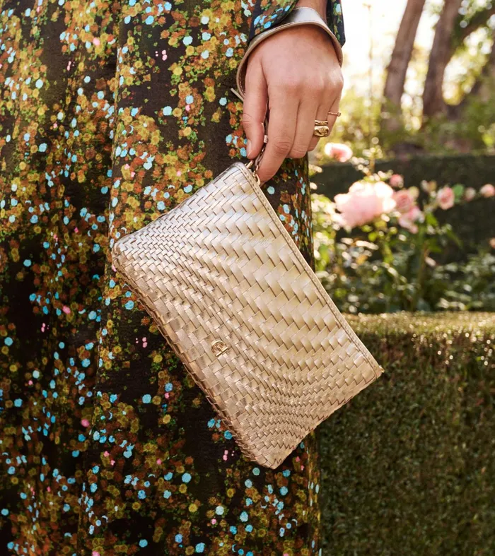Women Essential Pouch Genevieve Weave Gold Cole Haan Wallets and Wristlets