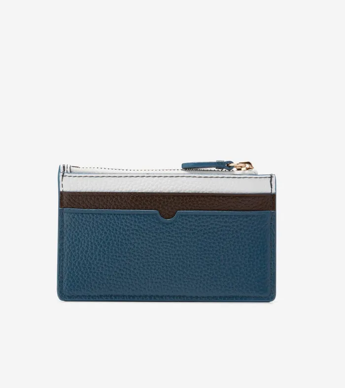 Women Essential Zip Card Case Blue Wing Tealdark Chocolateoptic White Cole Haan Wallets and Wristlets