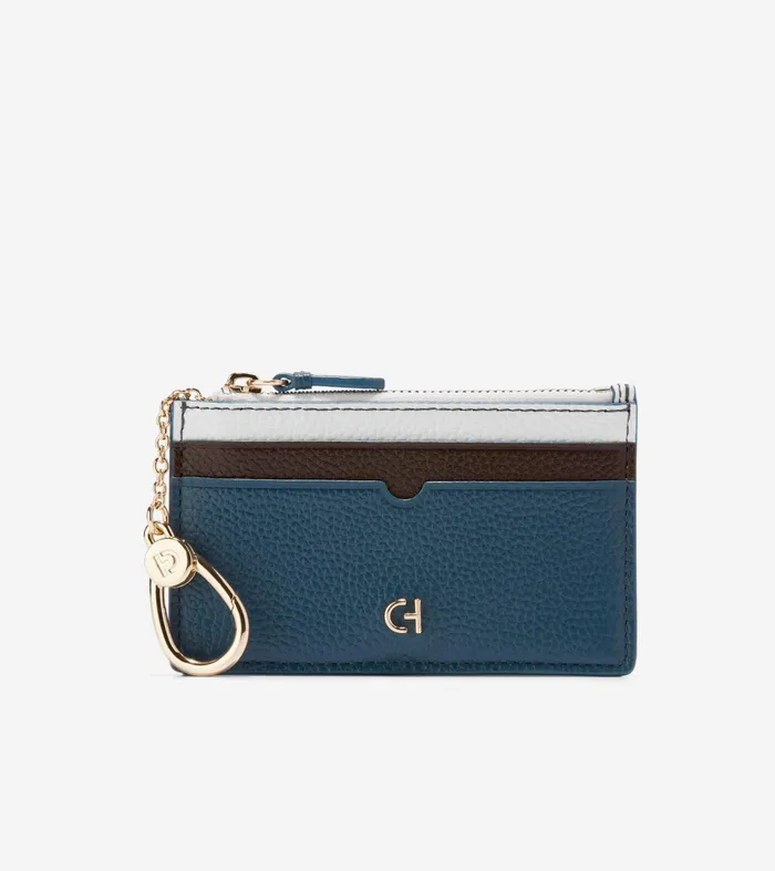 Women Essential Zip Card Case Blue Wing Tealdark Chocolateoptic White Cole Haan Wallets and Wristlets